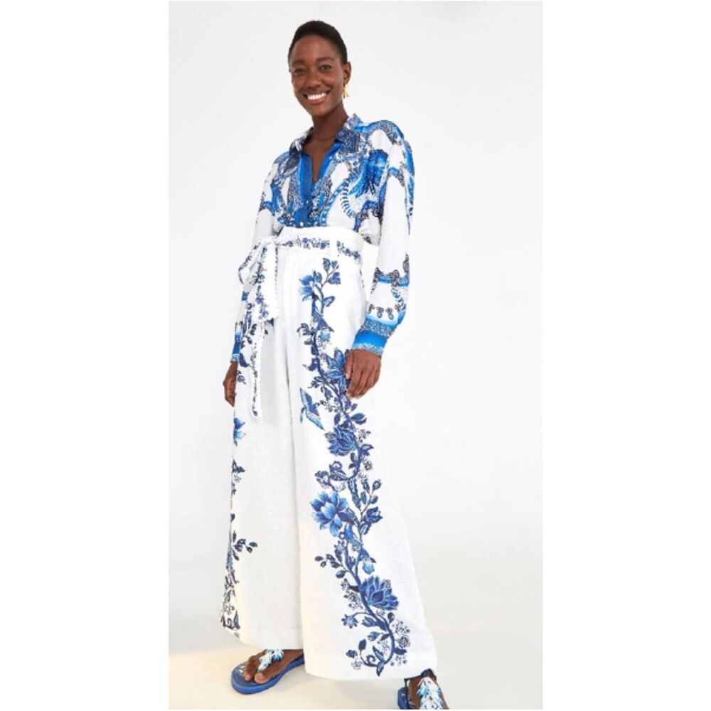 FARM RIO Arara Floral Linen Pants Size Small